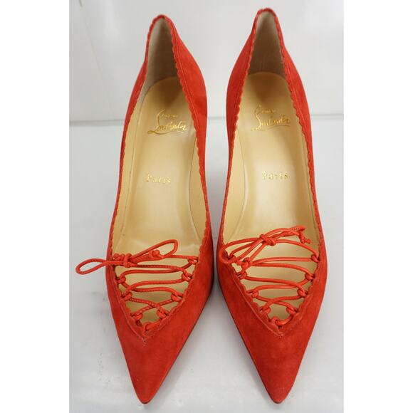 Christian Louboutin Scalopump Scalloped Trim Shoes SZ 37 Lace Tie New $845 - Picture 4 of 10
